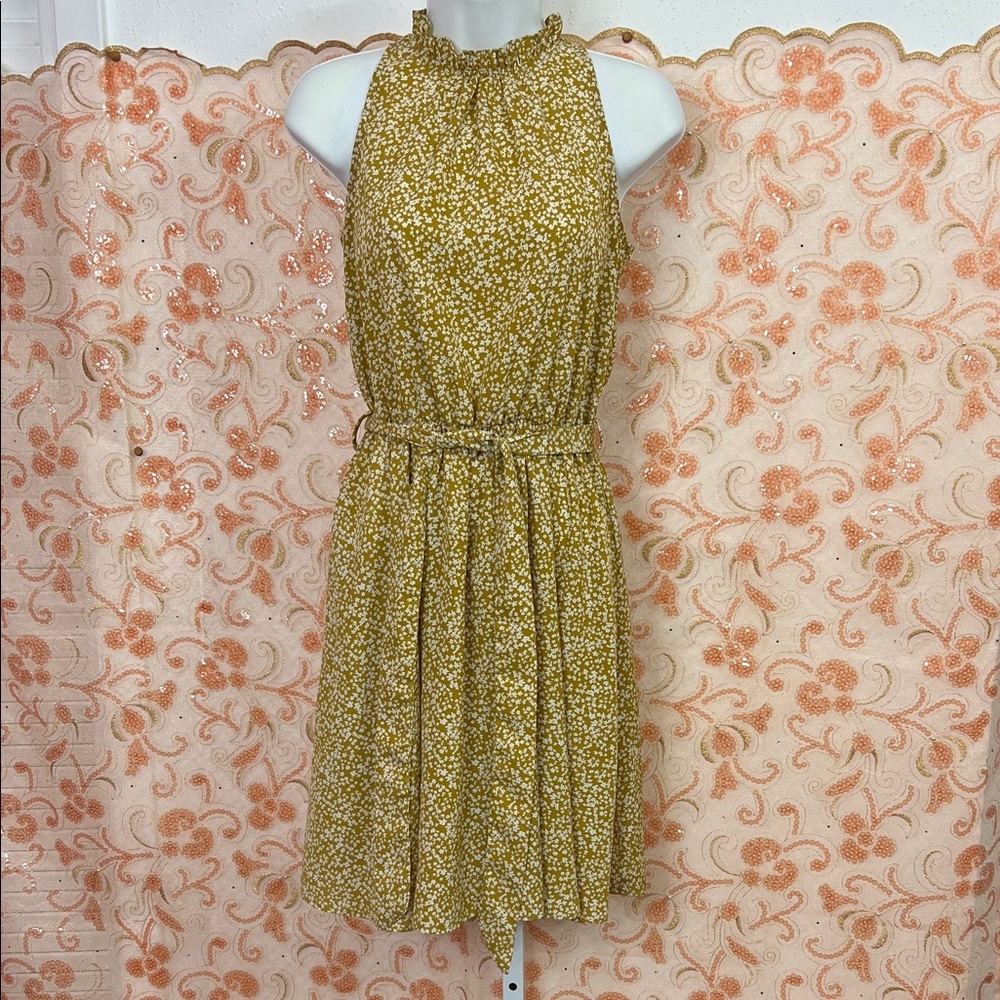 Elegant Ochre Floral Midi Dress